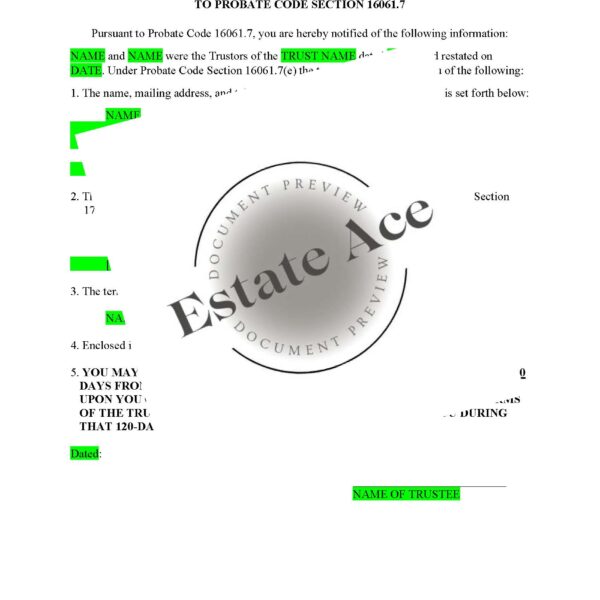 Trust Administration - California Trustee Notification Under Probate Code § 16061.7