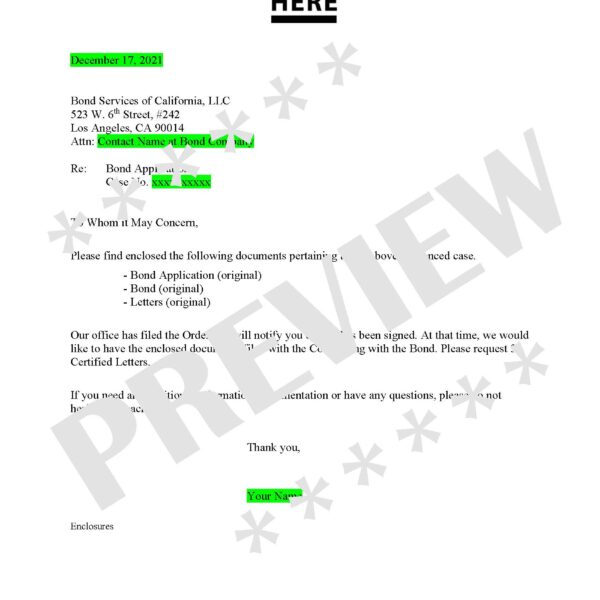 Cover Letter to Bond Company