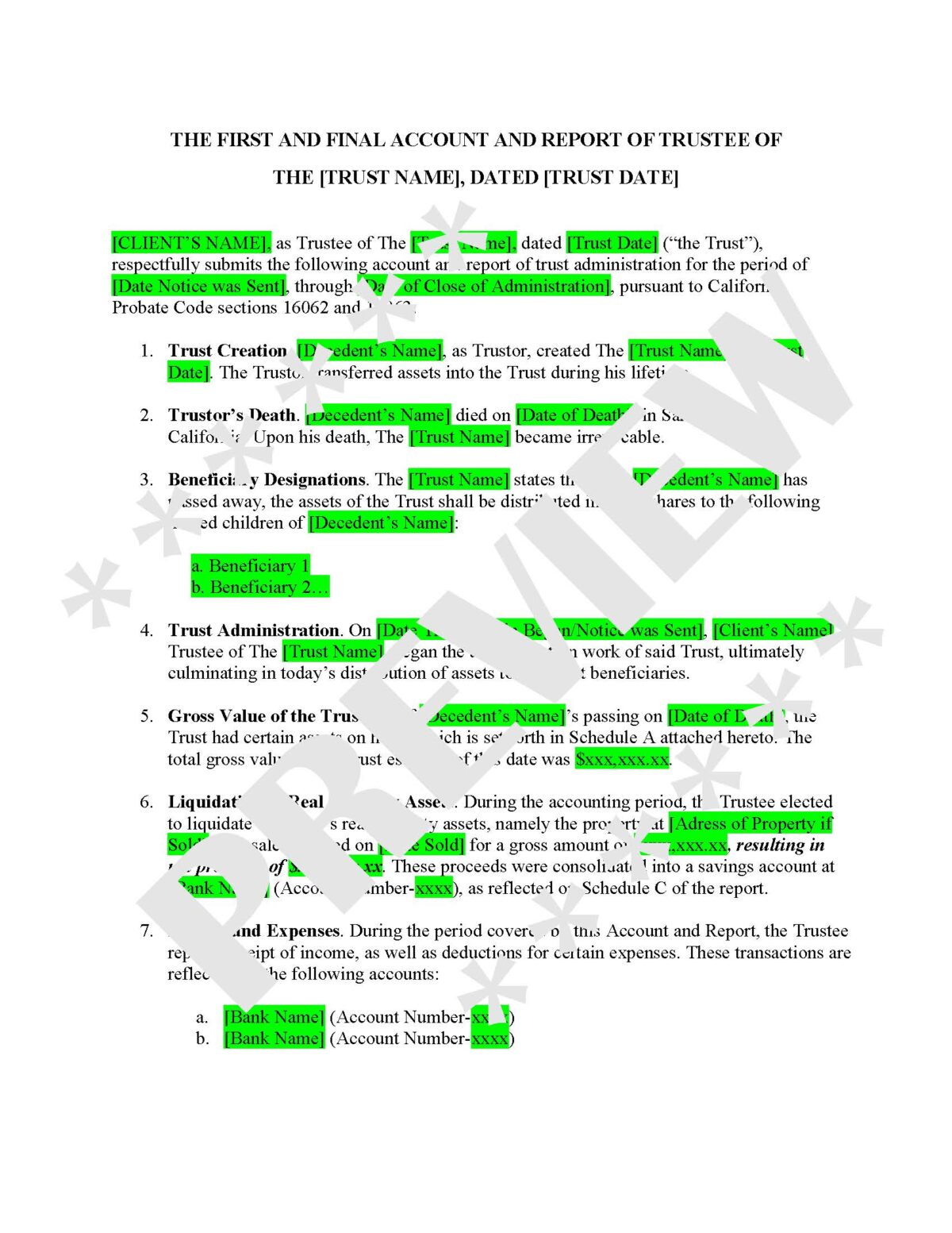 Trust Report Format Example Final Trust Administration Report with Distribution Documents – LawDocShop